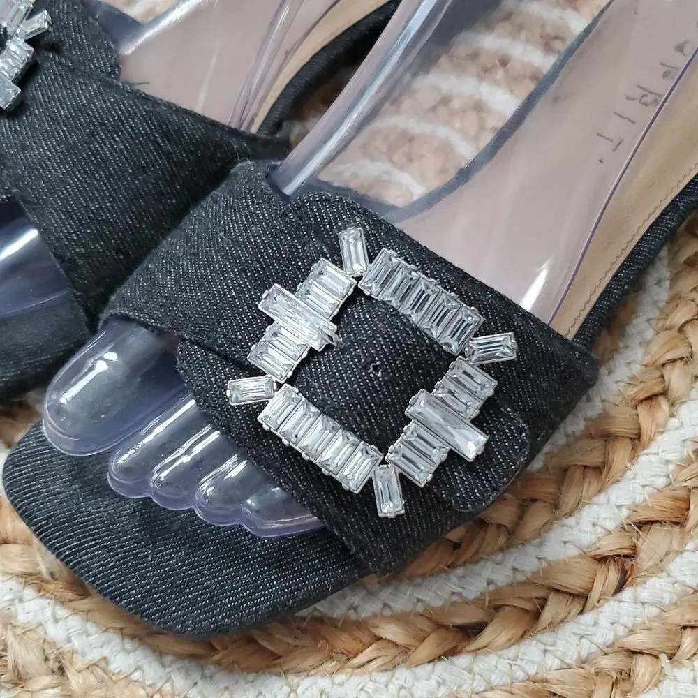 Esprit Averie Women's Dark Demin Embelluahed Buckle Slide Sandals, Size 7